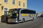 Reisebus  Mercedes-Benz  Travego am Hafen in Svolvaer von Klute Reisen, am 30.06.2014 gesehen.