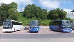 MAN Lion's Coach von Haller aus Deutschland und Mercedes Tourismo von Bustouristik Kapser aus Deutschland und Mercedes Travego von Anker aus Deutschland im Stadthafen Sassnitz am 01.06.2014