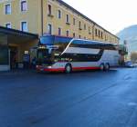 Setra S 400 (Top Class) der POSTBUS GmbH unterwegs auf der Kfl. 4420 (Innsbruck Hbf (Südtiroler Platz Steig A) - Lienz Bahnhof) am 7.12.2015 bei der Ankunft in Lienz Bahnhof.