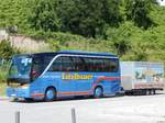 Setra 411 HD von Litzlbauer mit Anhänger aus Österreich im Stadthafen Sassnitz am 17.07.2016