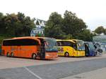 Mercedes Travego von Redecker und Mercedes Tourismo von Schlaube und MAN Clubstar von Ehle Reisen Gommern und Viseon C10 von Jakobi aus Deutschland im Stadthafen Sassnitz am 22.09.2015