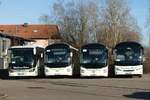 Abgestellte Busse von Friedmann Reisen am Bahnhof Bad Bergzabern, Februar 2019