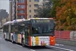 QG 7145, Irisbus Citelis Gelenkbus des VDL, auf der neuen Streckenführung aus Richtung Hauptbahnhof in die Ober Stadt der Stadt Luxemburg.