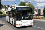 Bus Aue / Stadtbus Aue / Bus Erzgebirge: MAN / Göppel NM 223 (Vorserie) Midibus der RVE (Regionalverkehr Erzgebirge GmbH), aufgenommen im Juli 2018 im Stadtgebiet von Aue (Sachsen).