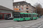 MAN Bus 758 im Einsatz als Tramersatz auf der Linie 3, die wegen einer Baustelle nicht nach Birsfelden verkehren kann. Hier fährt der Bus zur Haltestelle Breite. Die Aufnahme stammt vom 23.11.2018.