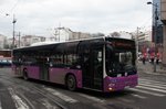 Serbien / Stadtbus Belgrad / City Bus Beograd: MAN Lion's City, aufgenommen im Januar 2016 am Slavija-Platz in der Innenstadt von Belgrad.