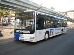 Ein neuer MAN LIONS CITY Bus der Firma Baron Reisen fährt im Auftrag von Saar-Pfalz-Bus Linienverkehr in Saarbrücken.