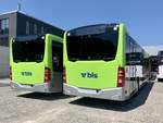 Heckansicht der neuen MB C2 hybrid (124 und 125) für die Busland AG am 18.5.20 bei Evobus in Winterhur