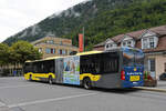 Mercedes Citaro 161 der STI, auf der Linie 21, wartet am 28.08.2025 an der Endstation beim Bahnhof Interlaken Ost.