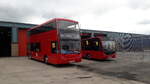 Photographed outside Optares' depot near Rotherham, Yorkshire are two electric buses, which Optare used as demonstrators.