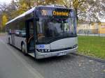 Solaris Urbino12 der Hagro Transbus GmbH, einer Tochtergesellschaft von Eberhardt Reisen, in Karlsruhe Neureut Heide am Busaufstellplatz der Linien 70 und 71 am 19.11.2013.