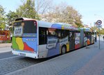 Solaris Urbino 18 der BVSG, Wagen 1678 mit Eigenwerbung ''Kulturbus-Linie 607'', Teltow -Stadt im Oktober 2016.