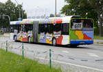 Solaris Urbino 18, Wagen '1678' der Regiobus Potsdam -Mittelmark als Linie 601 in Teltow -Stadt im Aug.2017.