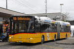 Solaris Bus der Post, auf der Linie 100, wartet am 24.01.2023 an der Haltestelle beim Bahnhof Rheinfelden.