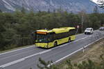 Solaris Urbino von Postbus (BD-14327) als Schienenersatzverkehr Ötztal - Landeck in Ötztal-Bahnhof, Bundesstraße. Aufgenommen 17.4.2023.