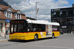 Solaris Bus der Post, auf der Linie 102 wartet am 03.08.2023 an der Haltestelle beim Bahnhof Interlaken Ost.