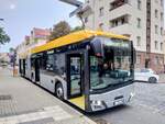 Der neue Solaris Urbino18 Electric 14300 bei den LVB war heute am 3. Oktober 2026 auf der Linie 60 im Fahrgasteinsatz, hier an der Endstelle Lipsiusstra�e.