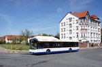 Stadtbus Gotha: Tedom C12 G - ein Erdgasbus mit der Wagennummer 129 des Omnibusbetriebes Wolfgang Steinbrück, aufgenommen im Mai 2016 am Zentralen Omnibusbahnhof in Gotha.