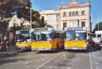 August 1999,ein IVECO automatic und zwei IVECO Pegaso am Busbahnhof von Ciutadella auf der Ferieninsel Menorca/Spanien.