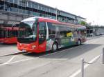 RBS-Bus mit Freizeit-Erlebnispark-Tripsdrill Werbung wartet am Flughafen Stuttgart,auf seinen nchsten Einsatz.