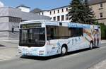 Bus Schwarzenberg / Bus Grünhain-Beierfeld / Bus Erzgebirge: MAN Lion's City Ü der RVE (Regionalverkehr Erzgebirge GmbH), aufgenommen im Juli 2018 im Stadtgebiet von Grünhain-Beierfeld.