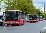 Im Schienenersatzverkehr -SEV S41 & S42 (Ring) Berlin zwei Setra N 415 NF UER-B 602 & UER-B 507, von ''urb -unser roter bus'' GmbH gefolgt von einem Solaris in Berlin /Olbersstr.