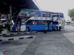 Dieser VOLVO Doppelstockbus B12B steht am 13.02.2011 im Busbahnhof von Buri Ram / Thailand zur baldigen Abfahrt nach Bangkok bereit.