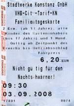 KONSTANZ (Landkreis Konstanz), 03.09.2008, Familientageskarte der Stadtwerke Konstanz -- Fahrkarte eingescannt