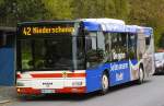 Lüdenscheid: MAN - Bus (MK - V 260) mit dem Wappen der MVG im Märkischen Kreis als Linie 42 beim Haltepunkt Hasenkamp  - gesehen im Okt.