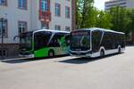 Beide Stadtverkehr Maintal MAN Lions City E am 14.04.26 in Hanau Freiheitsplatz 