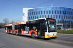 Stadtbus Mainz: Mercedes-Benz Citaro C2 Gelenkbus der MVG Mainz / Mainzer Verkehrsgesellschaft, aufgenommen im März 2017 in der Nähe der Haltestelle  Bismarckplatz  in Mainz.