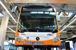 RNV Mercedes Benz Citaro 2 Wagen 6264 am 20.10.18 beim Tag der offenen Tür in Mannheim auf der Hebebühne