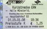 MÜNSTER, 15.01.2008, Busticket (Kurzstrecke) von der Halle Münsterland zum Hauptbahnhof -- Fahrkarte eingescannt