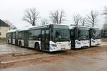 Gleich drei BRHViabus Scania Citywide am 31.12.18 in Erlensee auf dem ehemaligen Fliegerhorst der US Army.