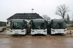 Gleich drei BRHViabus Scania Citywide am 31.12.18 in Erlensee auf dem ehemaligen Fliegerhorst der US Army.