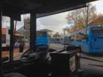 Aus einem MAN A78 heraus fotografiert: 4 blaue Saar-Pfalz-Busse am 20.