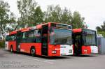 19.08.08: Im neuen Farbkleid zeigen der SB-RV 279 (O 405 N von 1997) und der SB-RV 147 (N 313 von 2004). Letzterer wurde noch nicht beklebt, um dann gleich die neue Saar-Pfalz-Bus [DB] Beklebung anbringen zu knnen.