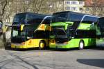 Zwei mal Setra S 431 DT (KE-HB 82 / GZ-RD 8000) stehen am 06.04.2015 auf dem Parkplatz des ZOB in Berlin.