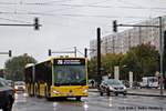 Berlin: BVG Wagen 4855 (C2 GN18) , B V 4855 , auf Linie 256 Richtung Zentralfriedhof via S+U Lichtenberg kurz vor Erreichen der Haltestelle Prerower Platz auf der Falkenberger Chaussee am 14.10.2020