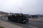 Stadtbus Gotha: MAN Lion's City CNG (Wagennummer 124) des Omnibusbetriebes Wolfgang Steinbrück (Lackierung: Berlin), aufgenommen im März 2016 am Zentralen Omnibusbahnhof in Gotha.