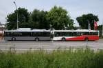 Zwei Flughafenbusse der Firma STARS an der Haltestelle Flughafenstraße.