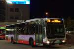 Hochbahn 2917 mit seiner neuen Werbung fr die Hamburger Friedhfe (man beachte den Spruch auf der Front)am 17.Oktober 2010 spt Abends auf der Busanlage Poppenbttel.