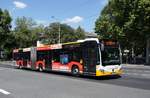 Stadtbus Mainz: Mercedes-Benz Citaro C2 Gelenkbus der MVG Mainz / Mainzer Verkehrsgesellschaft, aufgenommen im Juni 2018 an der Haltestelle  Goethestraße  in Mainz.