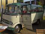 Oldtimer Kleinbus Mercedes Benz O 319, von Voyages Carbon, kann für kleine Gruppen für Ausflüge gemietet werden, gesehen bei der Landwirtschaftsausstellung in Ettelbrück..