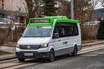 1.2.2024: BD 16552 ein VW Transporter mit K-Bus Aufbau fährt am Citybus Perchtoldsdorf Linie 2 zum Perchtoldsdorfer Marktplatz. Hier verlässt der Bus gerade die Straßenbahnendstation Rodaun.