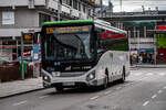 21.2.2024: Einer von Obergers Iveco Evadys (WB 479 GR) verlässt hier als Wieselbus 108 den St. Pöltner Hauptbahnhof in richtung Baden bei Wien