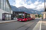 Mercedes-Benz Citaro 2. Generation der Innsbrucker Verkehrsbetriebe (Bus Nr. 438) als Schienenersatzverkehr für die Straßenbahnlinie 1 an der Hst. Messe/Zeughaus in Innsbruck. Aufgenommen 11.7.2025.