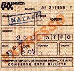 NAZARÉ (Distrito de Leiria), 05.09.1985, Ticket der damals staatlichen Busgesellschaft RN (Rodoviária Nacional) von Nazaré nach Coimbra; die RN wurde in den 1990er Jahren privatisiert -- Fahrkarte eingescannt