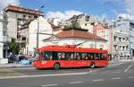 Serbien / Stadtbus Belgrad / City Bus Beograd: Oberleitungsbus BKM (Belkommunmash) AKSM-321 - Wagen 2036 der GSP Belgrad, aufgenommen im Juni 2018 am Slavija-Platz (Trg Slavija) in Belgrad.