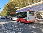 Heckansicht des Castrosua Magnus H LE 13 Hybrid, Avanza Benidorm 9166, an der Haltestelle Benidorm Centro am 29.09.2026.